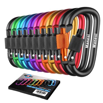 10 Pack Carabiner, 3 inch Aluminum D-Ring Locking Carabiner Clip, Snap Hook Sport Accessories for Outdoor CampingClips with Screw Gate Multicolored