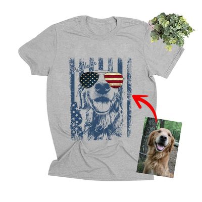 Pawarts Custom Dog Shirt US Flag Sunglasses Proud to Be an American Tshirt T-Shirt - Gifts for Dog Lovers on American 4th July Independence Day (XS, Athletic Heather)