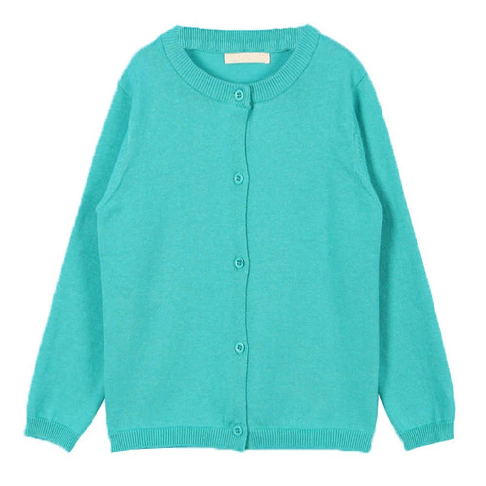 GSVIBK Baby Girls Cotton Cardigan Long Sleeve Kid Button Sweater Girl Crewneck Cardigans Uniform Sweater 112 Teal 7Y