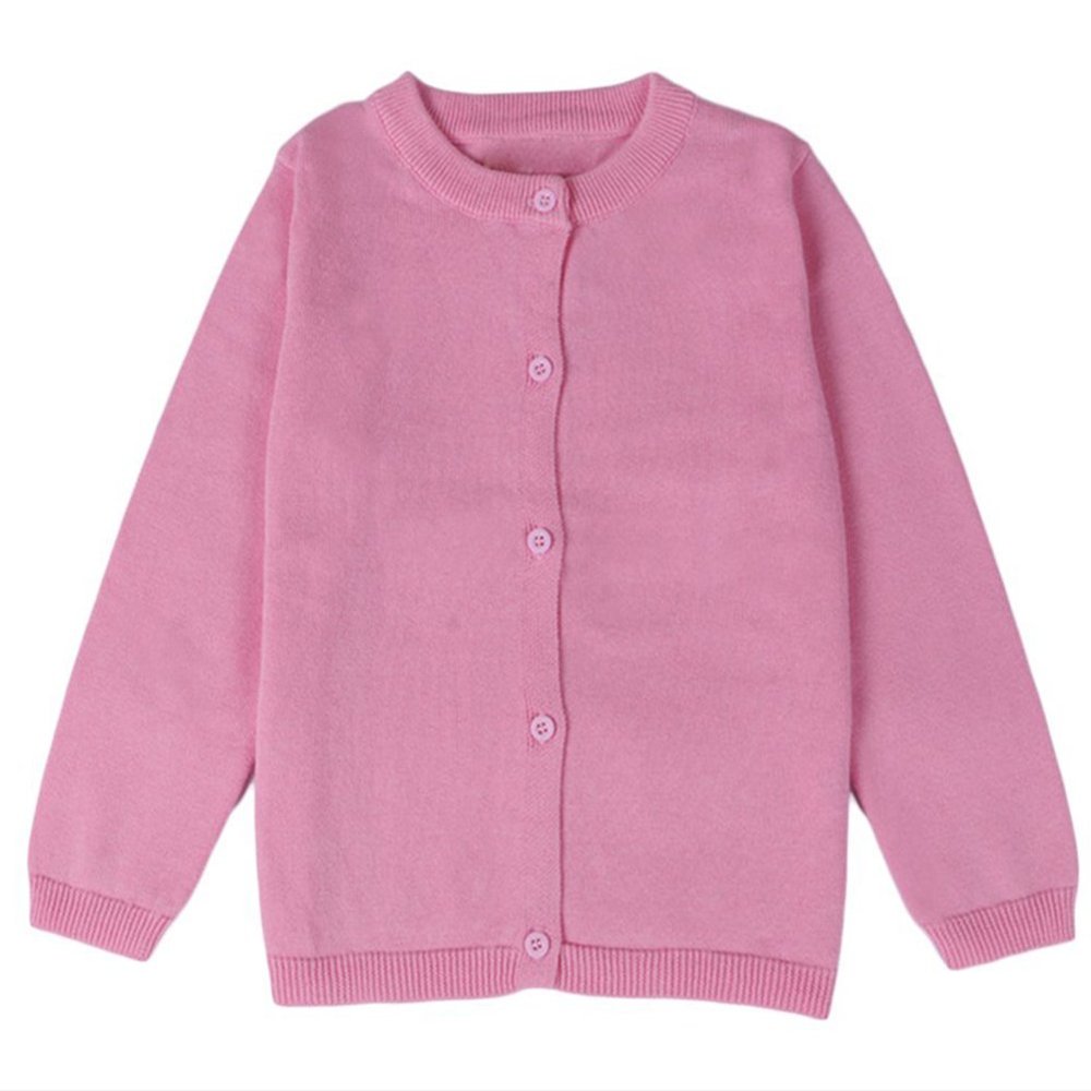 GSVIBK Baby Girls Cotton Cardigan Long Sleeve Kid Button Sweater Girl Crewneck Cardigans Uniform Sweater 6112 Pink 7Y