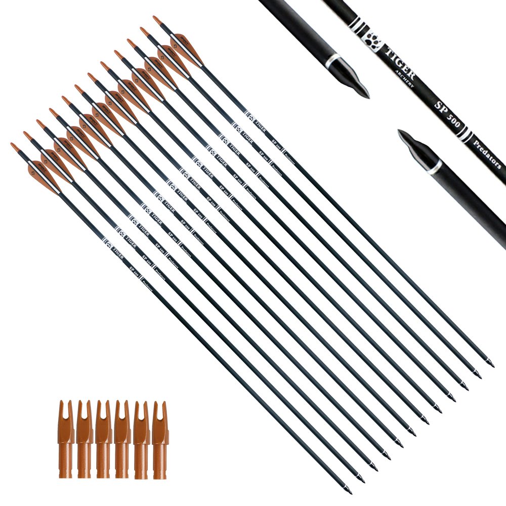 TIGER ARCHERY 30Inch Carbon Arrow Practice Hunting Arrows with Removable Tips for Compound & Recurve Bow(Pack of 12) (Brown White)