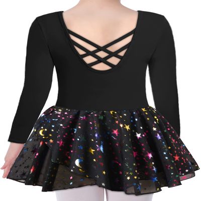 DANSHOW Ballet Leotards for Girls Dance Skirted Leotard Kids Ballet Tutu Dress Toddler Shiny Long Sleeve Dancewear(40421-06Q-M)