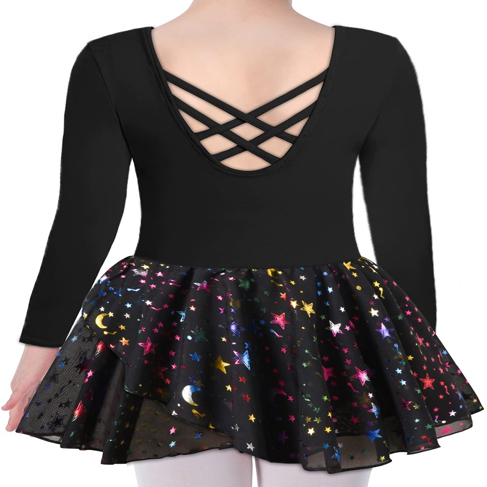 DANSHOW Ballet Leotards for Girls Dance Skirted Leotard Kids Ballet Tutu Dress Toddler Shiny Long Sleeve Dancewear(40421-06Q-M)