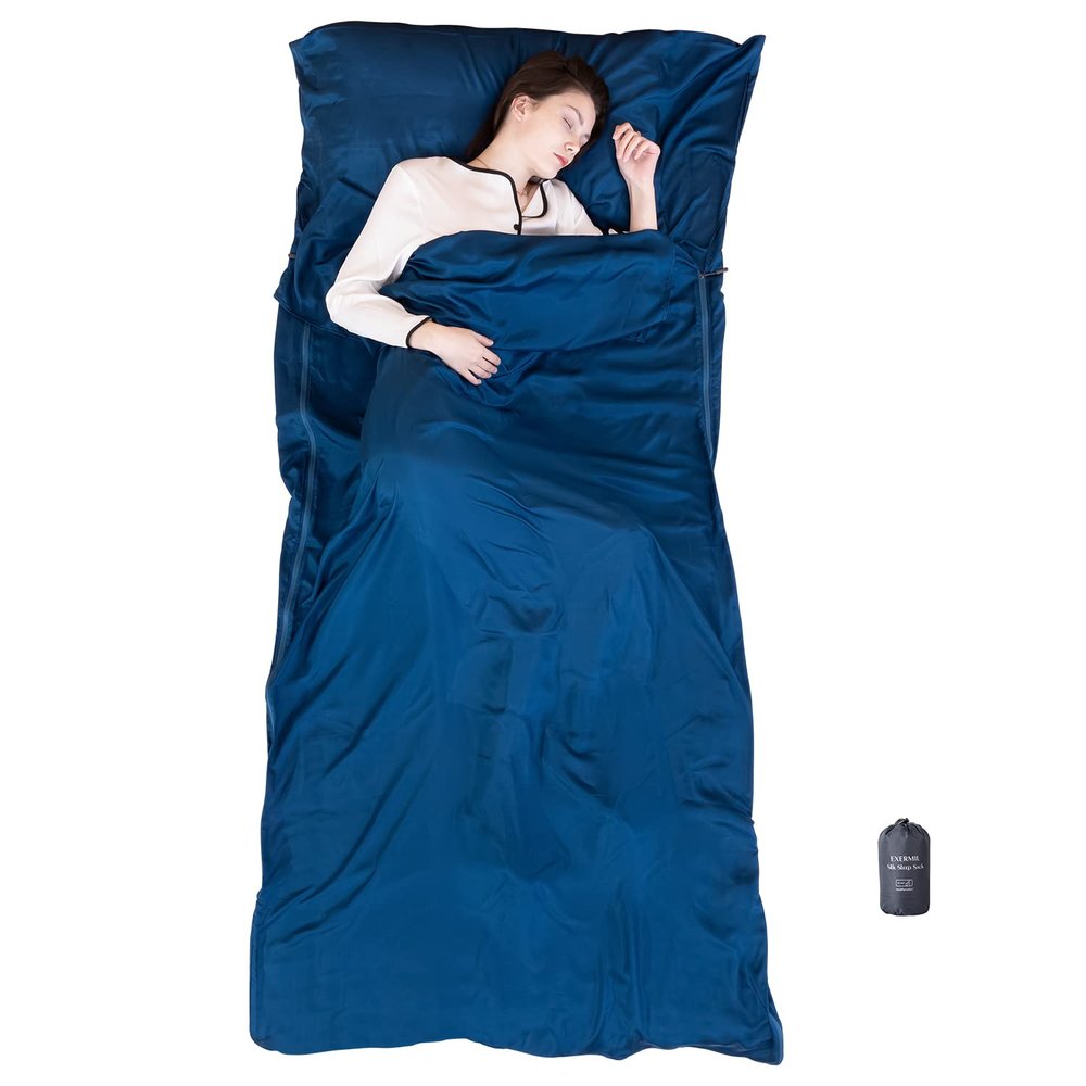 Exermil 100% Silk Sleep Sack with Zippers on 3 Sides, 87x43 Large Sleeping Liners for Hotels, Travel & Camping, Multifunctional Travel Sheets (Unzipped:87x87) for Adults, Lightweight, All Seasons