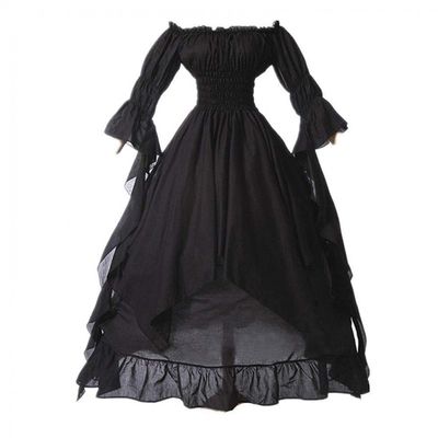 Wkishenl Womens Victorian Dress Vintage Medieval Costume Puff Sleeve Cold Shoulder High Low Princess Renaissance Costumes