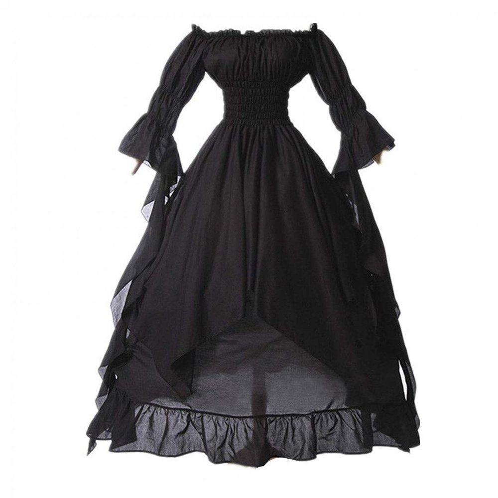 Wkishenl Womens Victorian Dress Vintage Medieval Costume Puff Sleeve Cold Shoulder High Low Princess Renaissance Costumes