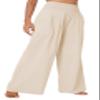 Urban CoCo Women's Elastic High Waist Light Weight Loose Casual Wide Leg Trousers Long Pants with Pocket (L, Beige) view 4