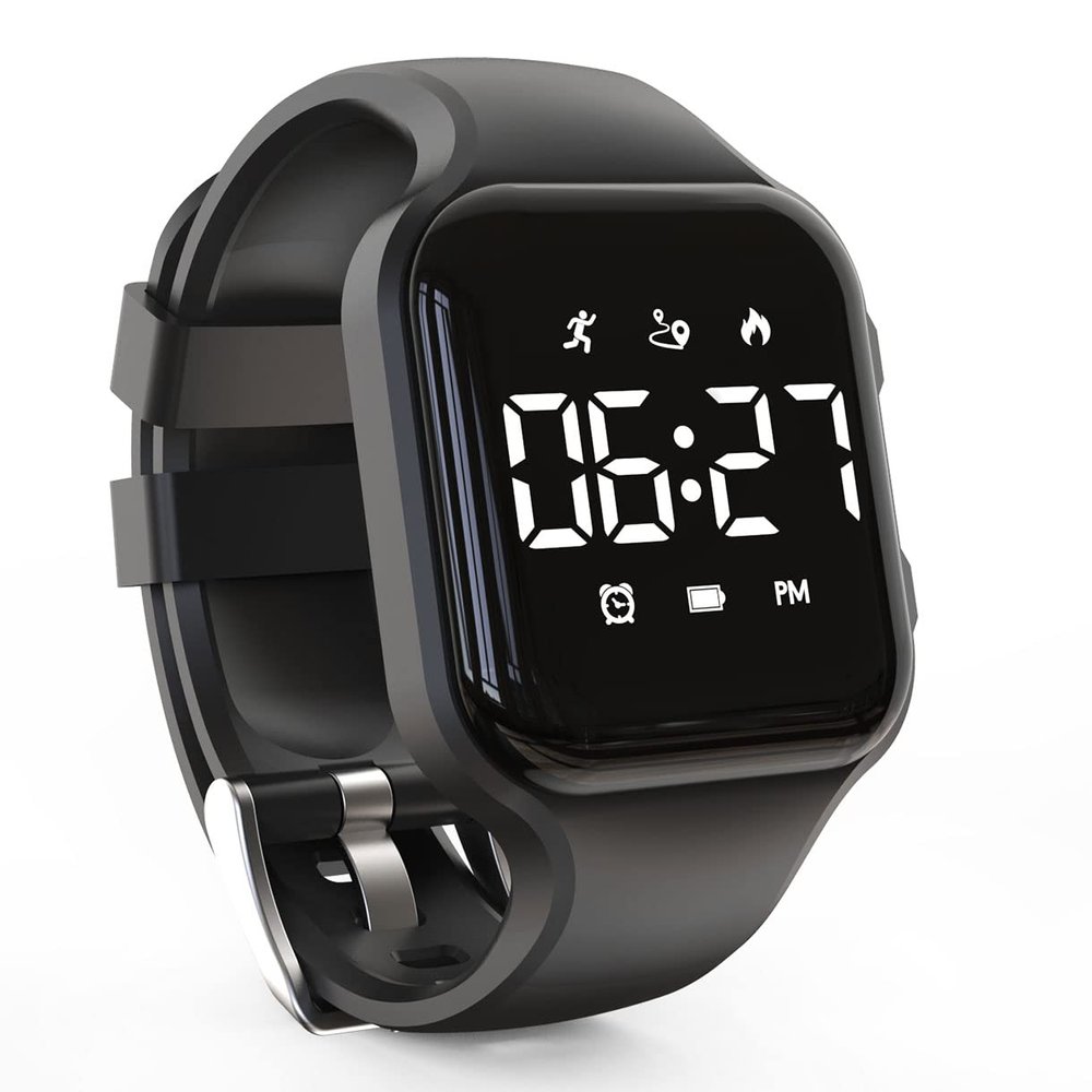 Focwony LED Kids Multifunction Steps Counting Digital Watch, Non-Bluetooth Pedometer Wristwatch, Stopwatch, Alarm Clock, Calories for Women Children Girls Boys (Black)
