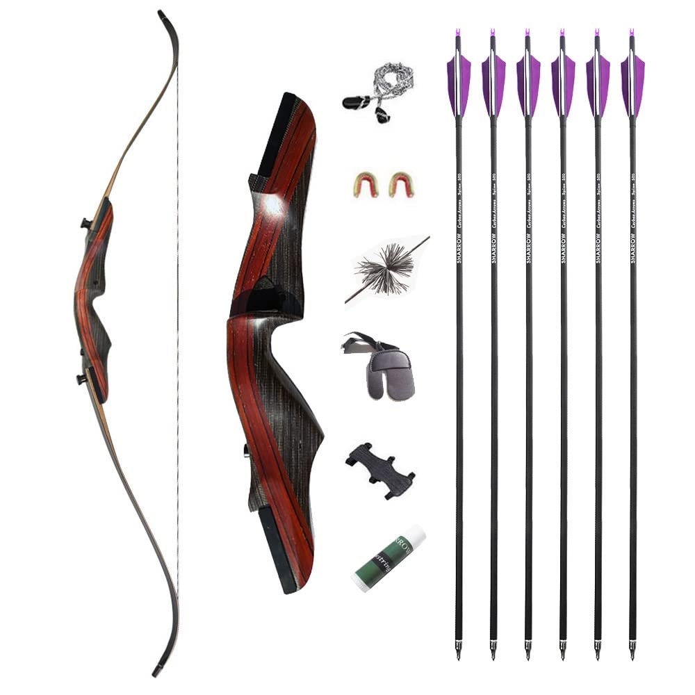 62 Inch Takedown Recurve Bow and Arrow Kit 20-50 Lbs Wooden Riser Traditional Longbow American Hunting Bow Right Handed for Outdoor Hunting Shooting (40 lbs, Bow Set)