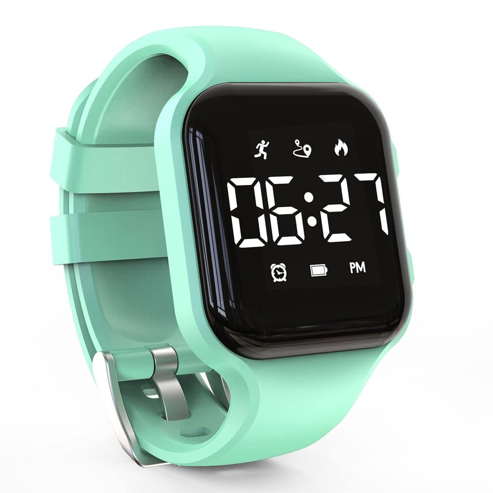 Focwony LED Kids Multifunction Steps Counting Digital Watch, Non-Bluetooth Pedometer Wristwatch, Stopwatch, Alarm Clock, Calories for Women Children Girls Boys (Green)