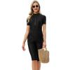 Muslim Swimsuits for Women Modest Swimwear Islamic Short Sleeve Burkini Swimsuits Full Cover Hijab Zipper Flower Print Tops Pants Swimming Cap Costume Beachwear Bathing Suits Black - Short (Solid) 2XL view 4