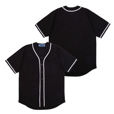 AHAJAY Mens Baseball Jersey Button Down Shirts Short Sleeve Hipster Hip Hop Sports Uniforms (XXXL) Black