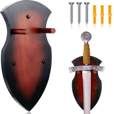 Juexica Sword Wall Mount Wooden Sword Holder Wall Wood Display Plaque with Hardware for Home Decor
