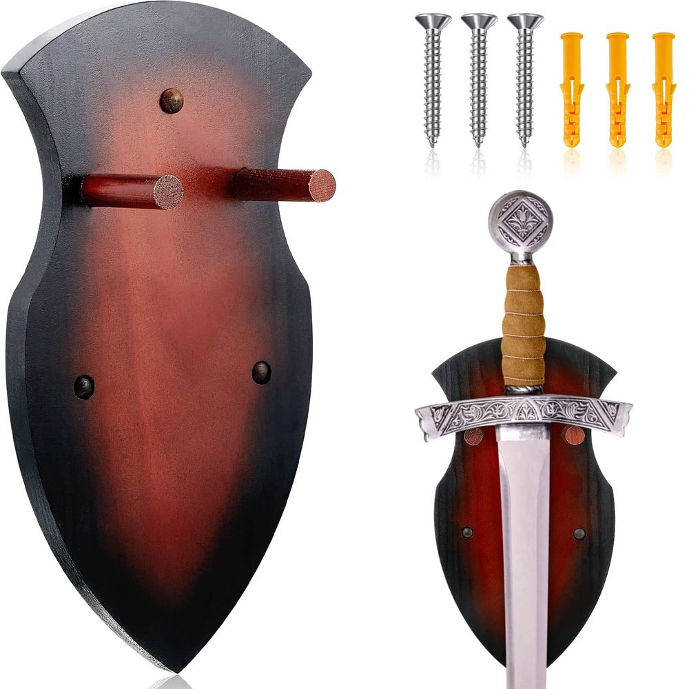 Juexica Sword Wall Mount Wooden Sword Holder Wall Wood Display Plaque with Hardware for Home Decor