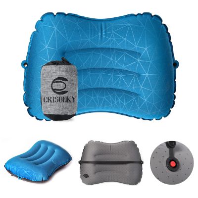 Crisonky Camping Pillow - Inflatable Pillow - Travel Pillows for Backpacking & Airplane, Lumbar Support 2.0 Blow Up Pillow, Ultralight Compressible, Comfortable, Ergonomic Pillows