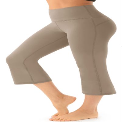 AFITNE Capri Pants for Women Bootcut Yoga Pants with Pockets High Waisted Flare Workout Bootleg Printed Yoga Crop Flared Athletic Gym Pants Khaki - XL