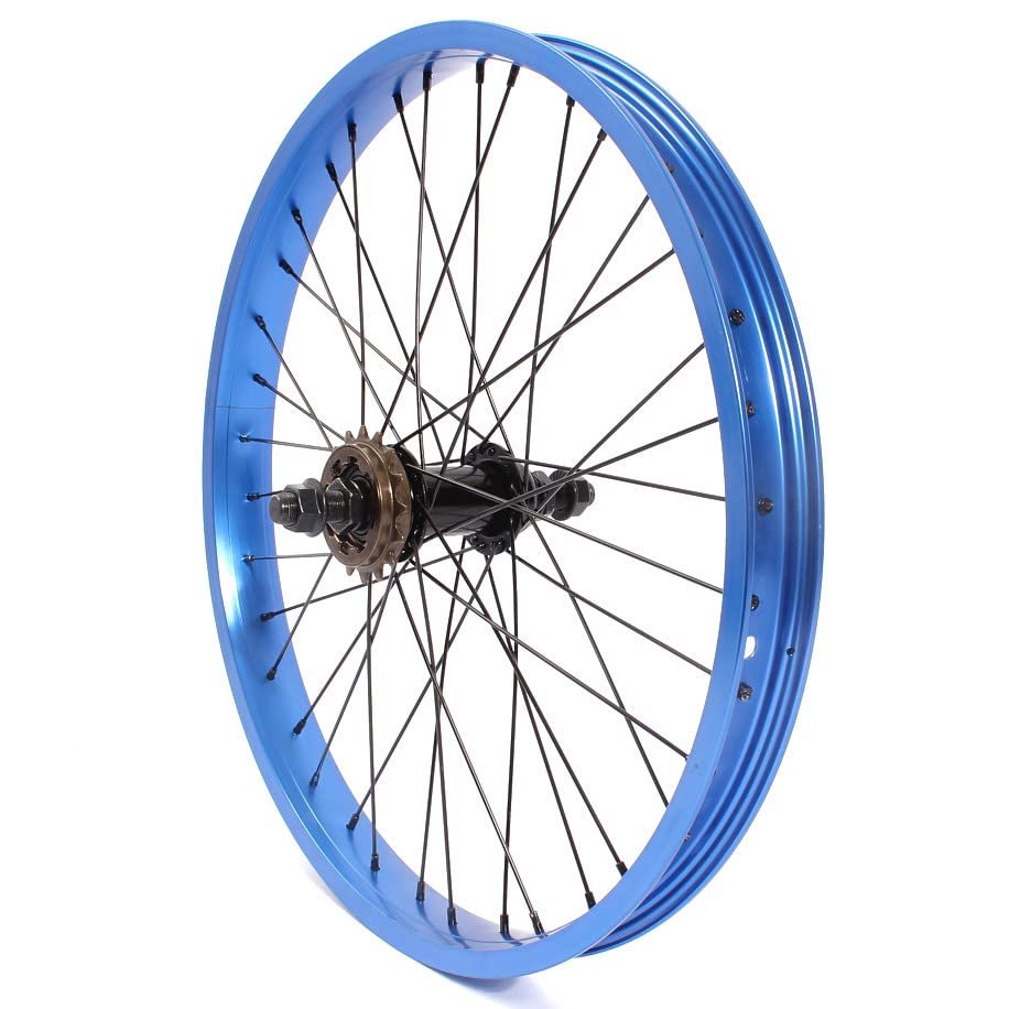 KHE BMX Rear Wheel 20 Inch 7005 Aluminium 36 Hole 14 mm Blue Anodised 16 Teeth Sprocket
