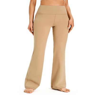 AFITNE Yoga Pants for Women Bootcut Work Pants with Pockets High Waisted Workout Bootleg Yoga Pants Flared Athletic Gym Pants Khaki - XL