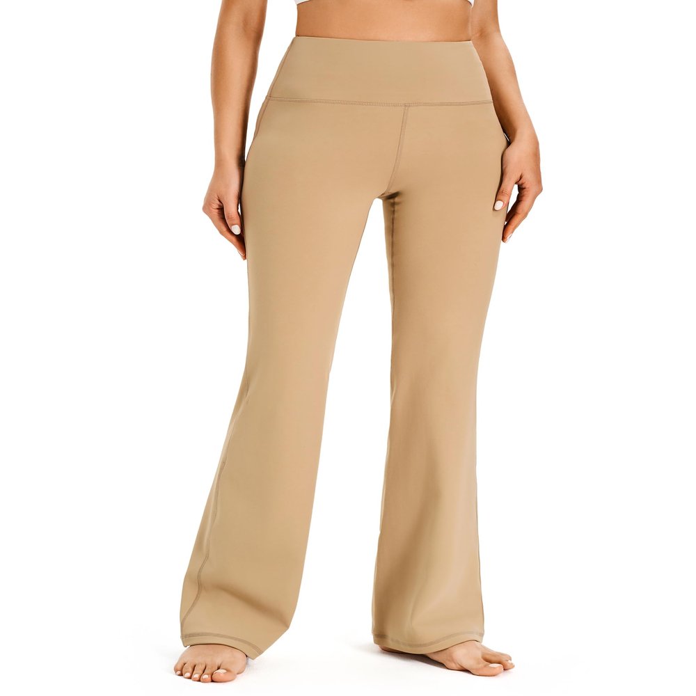 AFITNE Yoga Pants for Women Bootcut Work Pants with Pockets High Waisted Workout Bootleg Yoga Pants Flared Athletic Gym Pants Khaki - XL