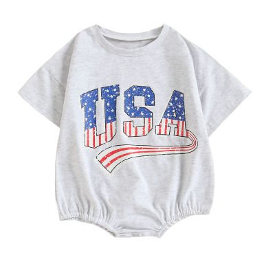 Twopumpkin Toddler Baby 4th of July Outfit Boy Girl Oversized Romper/Shirts+Shorts Retro American Flag Matching Clothes (A USA Romper Gray, 2-3T)
