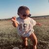 Twopumpkin Toddler Baby 4th of July Outfit Boy Girl Oversized Romper/Shirts+Shorts Retro American Flag Matching Clothes (A USA Romper Gray, 2-3T) view 3