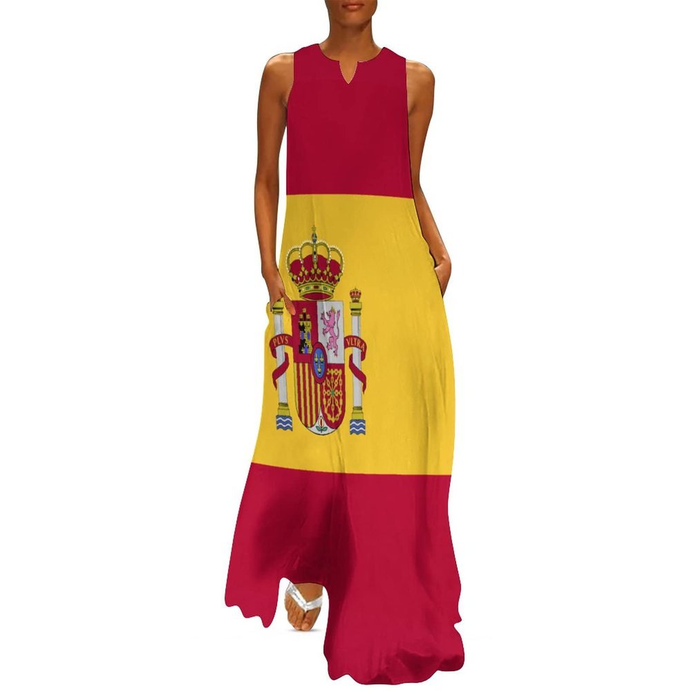 TAIZIYEAH Long Dress Spain Flag Women's Summer Casual Loose Dress Long Dress Short Sleeve for Girls Fashion Skirts 4XL