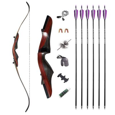 62 Inch Takedown Recurve Bow and Arrow Kit 20-50 Lbs Wooden Riser Traditional Longbow American Hunting Bow Right Handed for Outdoor Hunting Shooting (20 lbs, Bow Set)
