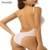 Vxuxlje Women's One Piece Lingerie Swimwear See Through Sheer Mesh Body Suits High Cut Bathing Suit White One Size view 3