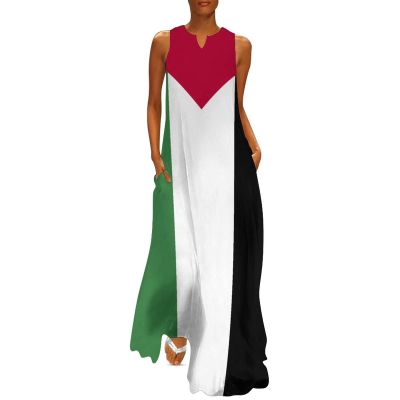 TAIZIYEAH Long Dress Palestine Flag Women's Summer Casual Loose Dress Long Dress Short Sleeve for Girls Fashion Skirts L