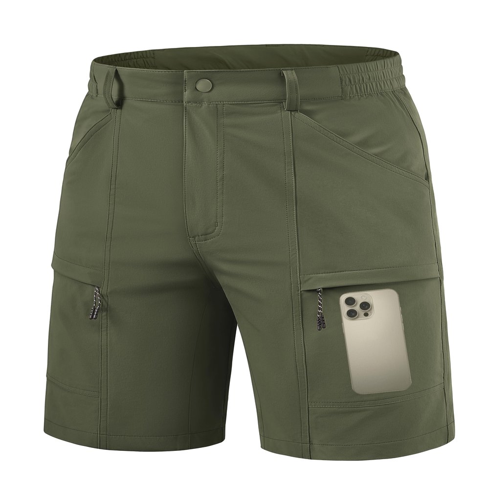 TACVASEN Men's Quick Dry Lightweight Hiking 10" Shorts Stretch Casual Outdoor Golf Work with Zipper Pockets Army Greeen 30