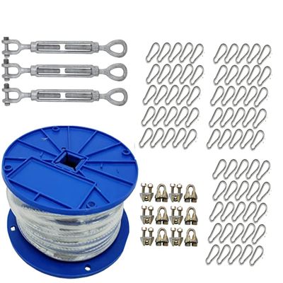 X-Heavy Duty Indoor/Outdoor Cable Kit for Baseball Softball Batting Cage Net with 1/2" turnbuckles, 1/4 cable clamps, and zinc snap clips (Cable Kit for Up To 70' Long Cage With 3 Turnbuckles)