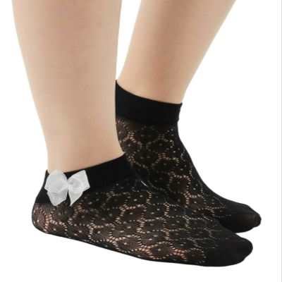 Girls Fishnet Lace Socks Sheer Ankle Black Stockings 8-12 Years