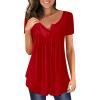 FMCHICO Tunic Tops For Women Womens V-Neck Short Sleeves Tops Pleated Summer Tunic Tee Shirt Casual Flowy Blouse view 1