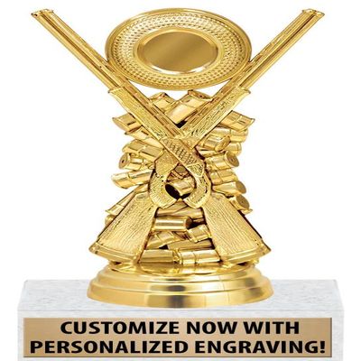 Crown Awards Personalized Trap Shooting Trophies - 6" Gold Trap Shooting Trophy On White Marble Base - 50 Pack Prime
