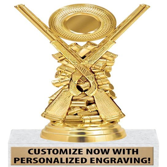 Crown Awards Personalized Trap Shooting Trophies - 6" Gold Trap Shooting Trophy On White Marble Base - 50 Pack Prime