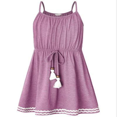 Bonny Billy Big Girls Spaghetti Straps Solid Cotton Kid Beach Dress 5-6 Years Purple-2