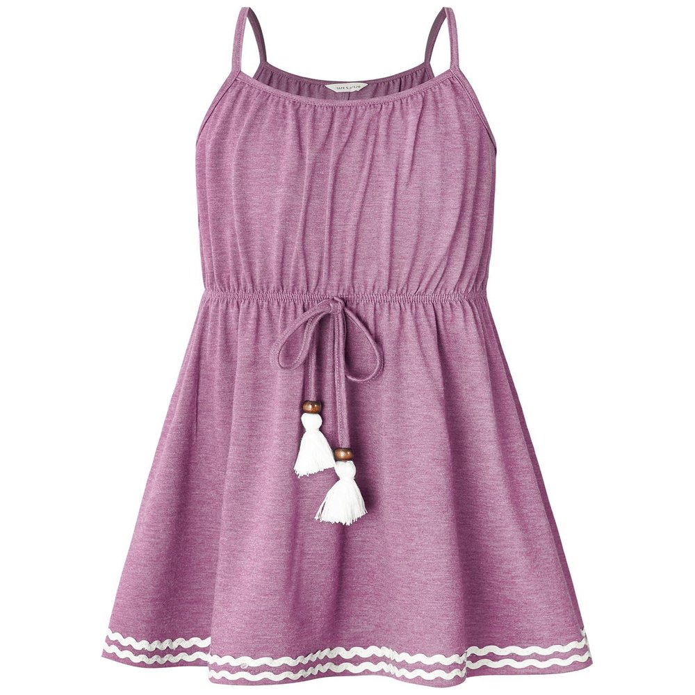 Bonny Billy Big Girls Spaghetti Straps Solid Cotton Kid Beach Dress 5-6 Years Purple-2