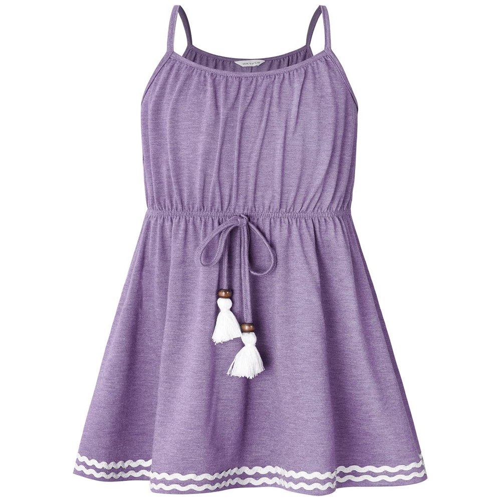 Bonny Billy Big Girls Spaghetti Straps Solid Cotton Kid Beach Dress 10-11 Years Purple-3