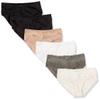 Warners Blissful Benefits Women's Dig-Free Comfort Waist with Lace Cotton Hipster Panties 6-Pack, Toasted Almond/Black/White/Bodytone Polda Dot/Stone Crystal Web/Black, 2XL view 1