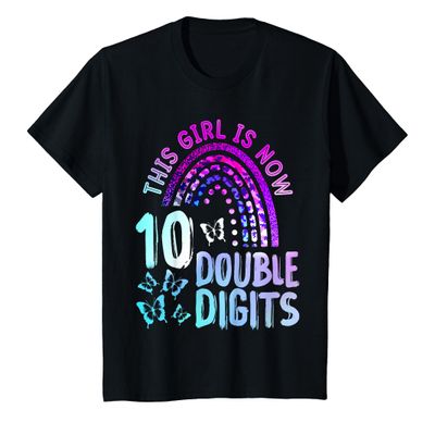 10th Birthday Gift This Girl Is Now 10 Double Digits Rinbow T-Shirt