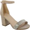 TOP Moda Diamond-1 Ankle Strap Dressy High Heel Sandal, Non-slip Sole, For Wedding, Party, Prom, Evening Wear, or Any Occasion, Sleek Style Block Heel Sandals, Rose Gold Glitter, 8.5