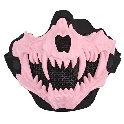 Tactical Half Face Fangs Mask Airsoft Mesh Mask Halloween Mask Skull Mask for CS Hunting Paintball Shooting Cosplay