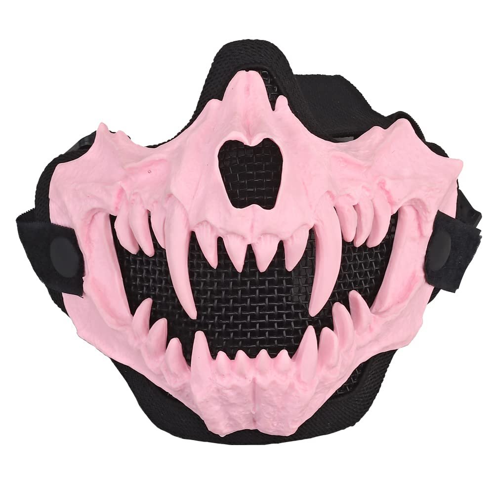 Tactical Half Face Fangs Mask Airsoft Mesh Mask Halloween Mask Skull Mask for CS Hunting Paintball Shooting Cosplay