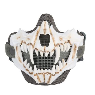 Tactical Half Face Fangs Mask Airsoft Mesh Mask Halloween Mask Skull Mask for CS Hunting Paintball Shooting Cosplay