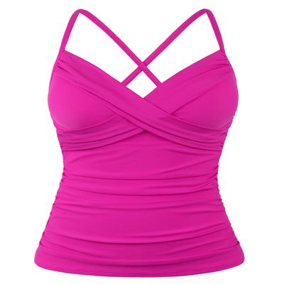coastal rose Womens Tankini Top Twist V Neck Swim Top Ruched Tummy Control Swimsuit Tops US14 Hot Pink