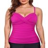 coastal rose Womens Tankini Top Twist V Neck Swim Top Ruched Tummy Control Swimsuit Tops US14 Hot Pink view 2