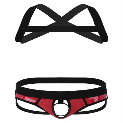 Manyakai Men's X-Shape Harness Belt Vest with Jock Straps Butt-Flaunting Thongs Gay Party Clubwear Red Medium