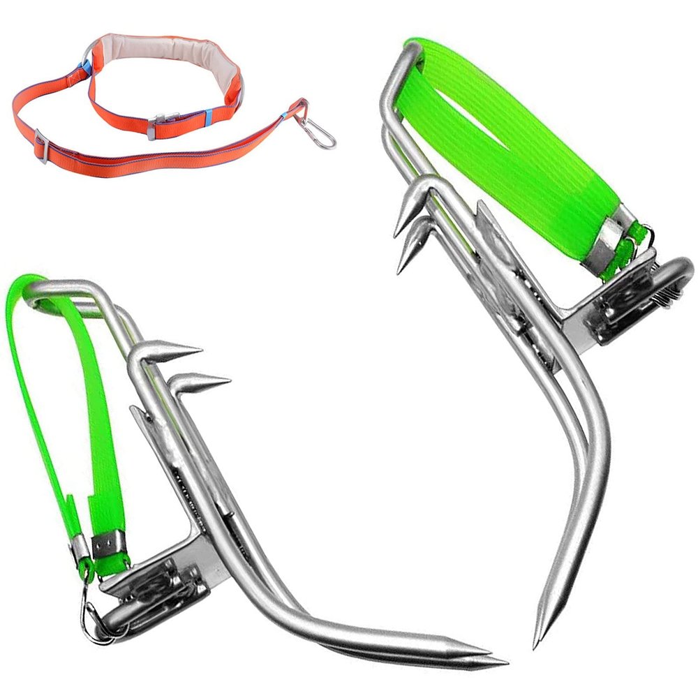 Tree Climbing Spikes 4 Claws, Tree Climbing Equipment Set, Stainless Steel Tree Climbing Gear with Safety Belts for Working at Heights and Hunting Observation, Climbing Hooks