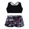 Hedmy Girls Gymnastics/Dance/Sport Two Piece Outfit Kid Racer Back Crop Top with Booty Shorts Tankini Swimsuit Black Rose 14 Years view 1