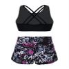 Hedmy Girls Gymnastics/Dance/Sport Two Piece Outfit Kid Racer Back Crop Top with Booty Shorts Tankini Swimsuit Black Rose 14 Years view 2